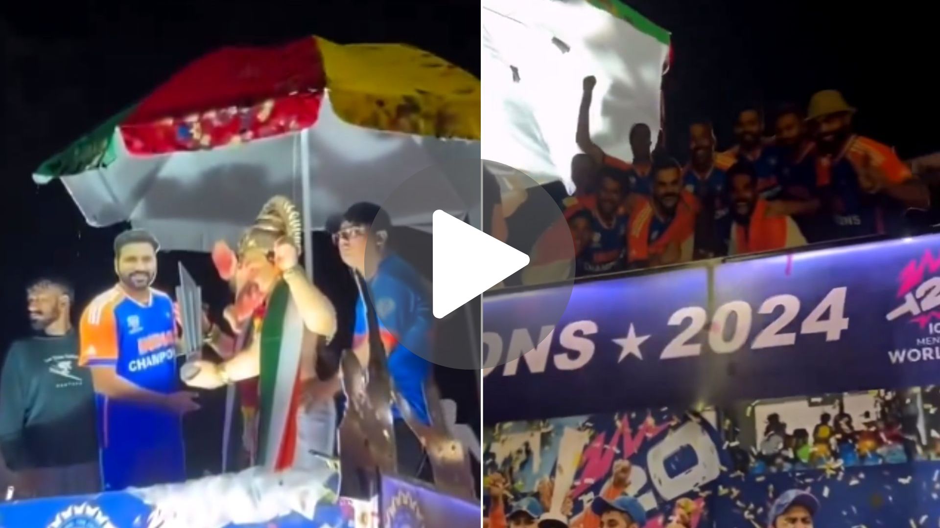 Rohit Sharma Holds T20 World Cup Trophy With Ganpati Bappa In A Victory Parade Recreation